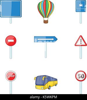 City street sign icon set, cartoon style Stock Vector