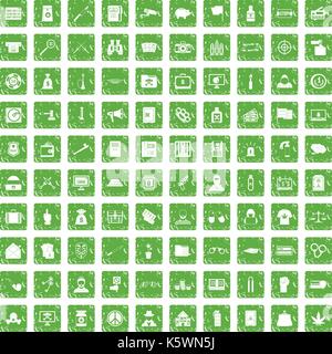 100 criminal offence icons set grunge green Stock Vector