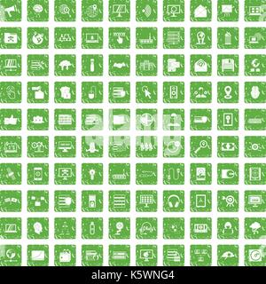 100 cyber security icons set grunge green Stock Vector