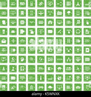 100 database and cloud icons set grunge green Stock Vector