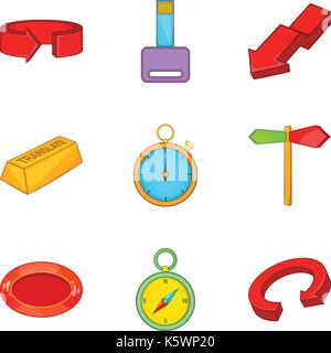 Turn icons set, cartoon style Stock Vector