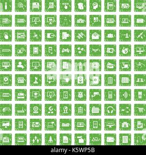 100 database icons set grunge green Stock Vector