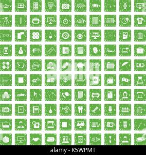 100 department icons set grunge green Stock Vector
