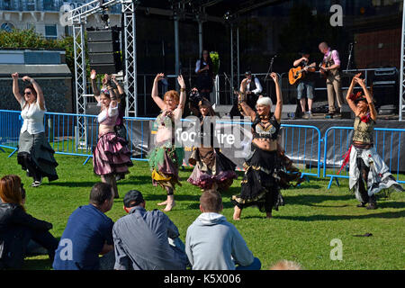Belly dancers at Eastbourne Steampunk Festival, Eastbourne, East Sussex, UK Stock Photo