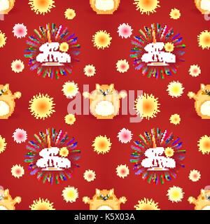 Seamless pattern for Happy Birthday with fat cat Stock Vector