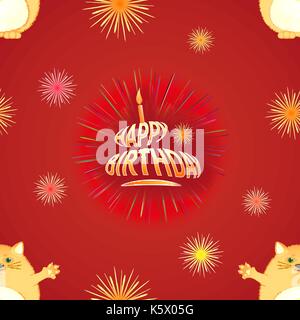 Seamless pattern for Happy Birthday with fat cat Stock Vector