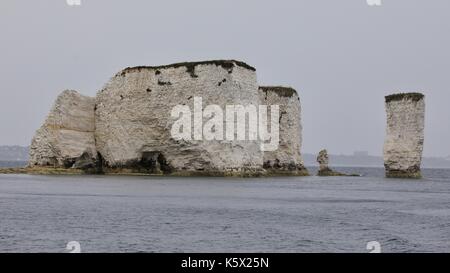 Old Harry Rocks and his wife, chalk coastline, Poole Bay, UK Stock ...
