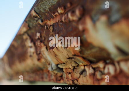 Close up of heavy rust on an eaves trough. Stock Photo
