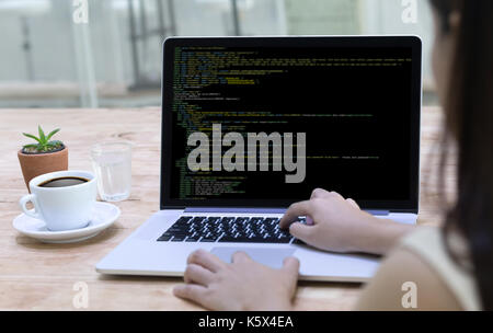 Developer Team Working Laptop Computer Mobile Application Softwareand Web Design Online Technology Content script to display Stock Photo