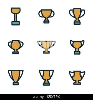 Vector flat trophy icons set on white background Stock Vector