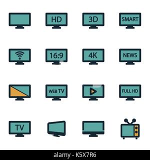 Vector flat tv icons set on white background Stock Vector