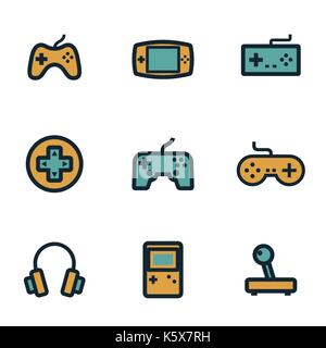 Vector flat video game icons set on white background Stock Vector