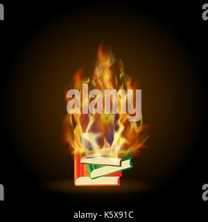 Burning Colored Books with Fire Flame Stock Vector