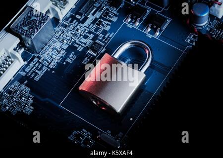 lock on a electronic circuit Stock Photo