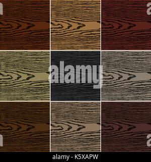 9 colors wood texture background. Set 03 Blank natural pattern swatch template. Empty realistic plank with annual years circles. Backdrop size square  Stock Vector