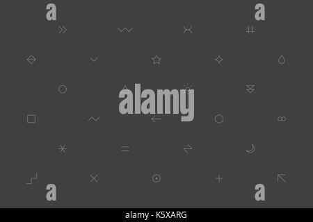 Geometric pattern with different simple signs in thin style. Gray horizontal background. Web design element save in vector illustration 8 EPS Stock Vector