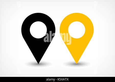 Flat yellow color map pin sign location icon with gray shadow and ...