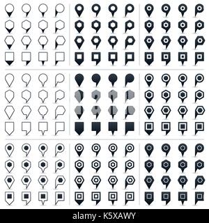 100 and 44 map pins sign location icon with gray shadow in flat style. Set 01 Simple black shapes on white background. This vector illustration web de Stock Vector