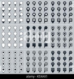 100 and 44 map pins sign location icon with gray shadow in flat style. Set 03 Simple black shapes on gray background. This vector illustration web des Stock Vector