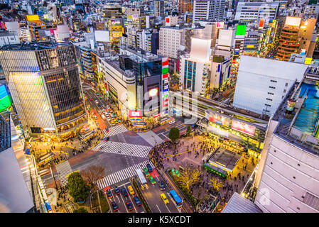 Shibuya, Tokyo, Japan cityscape over Shibuya Crossing. Stock Photo