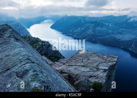 Misty morning on Preikestolen Stock Photo