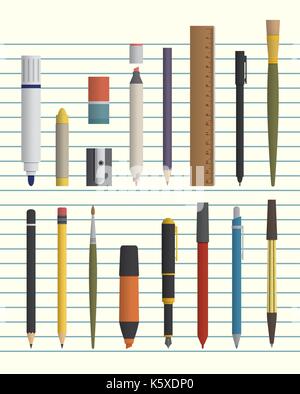 basic drawing and writing tool set Stock Vector