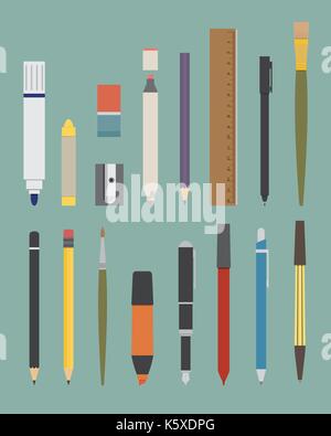 basic drawing and writing tool set Stock Vector