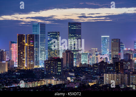 The downtown skyline at night in Chengdu,Sichuan province ,China. Stock Photo