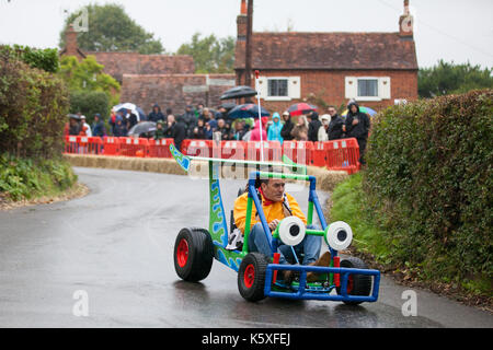 Cookham Dean, UK. 10th Sep, 2017. A custom-built go-kart named Falling With Style competes in the Cookham Dean Gravity Grand Prix in aid of the Thames Valley and Chiltern Air Ambulance. Credit: Mark Kerrison/Alamy Live News Stock Photo