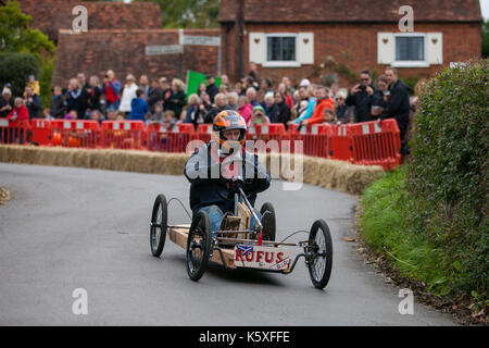 Cookham Dean, UK. 10th Sep, 2017. A custom-built go-kart named Rufus competes in the Cookham Dean Gravity Grand Prix in aid of the Thames Valley and Chiltern Air Ambulance. Credit: Mark Kerrison/Alamy Live News Stock Photo