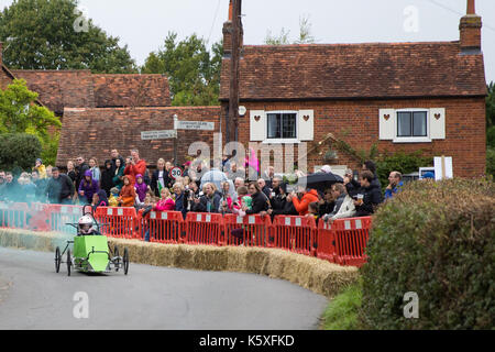 Cookham Dean, UK. 10th Sep, 2017. A custom-built go-kart named Acceleramus competes in the Cookham Dean Gravity Grand Prix in aid of the Thames Valley and Chiltern Air Ambulance. Credit: Mark Kerrison/Alamy Live News Stock Photo