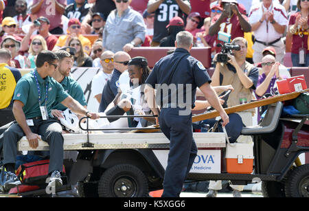 Philadelphia Eagles cornerback Ronald Darby (41) is carried off the field after being injured during the first half of the game against the Washington Redskins at FedEx Field in Landover, Maryland on Sunday, September 10, 2017. Credit: Ron Sachs/CNP /MediaPunch Stock Photo