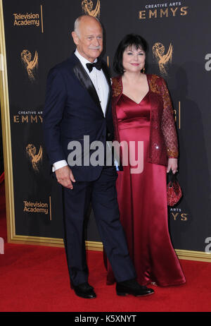 Los Angeles, CA, USA. 10th Sep, 2017. 10 September 2017 - Los Angeles, California - Gerald McRaney, Delta Burke. 2017 Creative Arts Emmys - Arrivals held at Microsoft Theatre L.A. Live in Los Angeles. Photo Credit: Birdie Thompson/AdMedia Credit: Birdie Thompson/AdMedia/ZUMA Wire/Alamy Live News Stock Photo