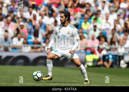 Madrid, Spain. 9th Sep, 2017. Isco (Real) Football/Soccer : Spanish 'La Liga Santander' match between Real Madrid CF 1-1 Levante UD at the Santiago Bernabeu Stadium in Madrid, Spain . Credit: Mutsu Kawamori/AFLO/Alamy Live News Stock Photo