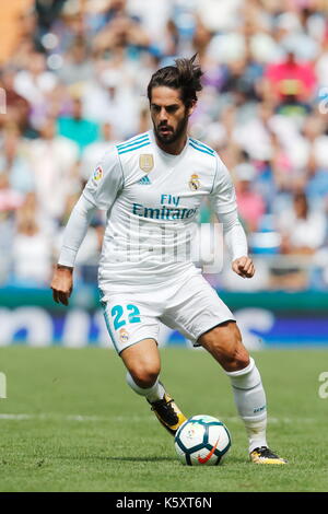 Madrid, Spain. 9th Sep, 2017. Isco (Real) Football/Soccer : Spanish 'La Liga Santander' match between Real Madrid CF 1-1 Levante UD at the Santiago Bernabeu Stadium in Madrid, Spain . Credit: Mutsu Kawamori/AFLO/Alamy Live News Stock Photo