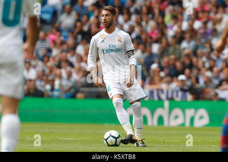 Madrid, Spain. 9th Sep, 2017. Sergio Ramos (Real) Football/Soccer : Spanish 'La Liga Santander' match between Real Madrid CF 1-1 Levante UD at the Santiago Bernabeu Stadium in Madrid, Spain . Credit: Mutsu Kawamori/AFLO/Alamy Live News Stock Photo