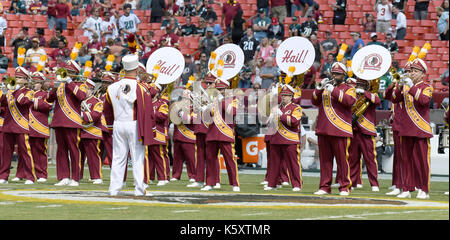 Landrover, Maryland, USA. 10th Sep, 2017. The Washington Redskins Marching Band performs on the field prior to the Philadelphia Eagles against the Washington Redskins game at FedEx Field in Landover, Maryland on Sunday, September 10, 2017. The Eagles won the game 30 - 17. Credit: Ron Sachs/CNP - NO WIRE SERVICE - Photo: Ron Sachs/Consolidated News Photos/Ron Sachs - CNP Credit: dpa picture alliance/Alamy Live News Stock Photo