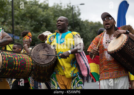 London, UK. 10th Sep, 2017. Dancers and performers take part in the Hackney One Carnival parade in Hackney, east London. Credit: Vickie Flores/Alamy Live News Stock Photo