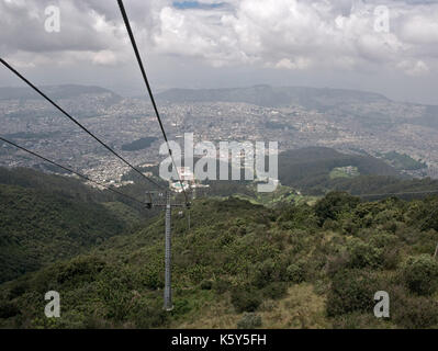 Pichincha, Ecuador - 2017: View of Quito from the cable cart to the Pichincha volcano. Stock Photo