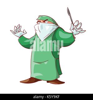 Colorful vector illustration of a cartoon crazy doctor Stock Vector