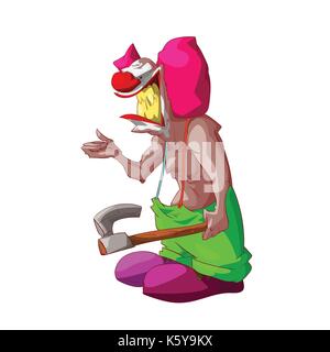 Colorful vector illustration of a cartoon scary, evil clown Stock Vector