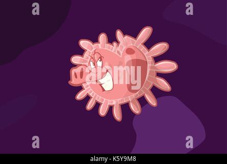 Colorful vector illustration of a h1n1 swine flu virus, influenza, looking like a smiling pig. Stock Vector