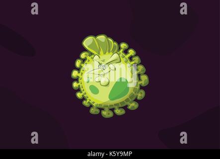 Colorful vector illustration of a h5n1 influenza virus, flu looking like a smiling green chicken. Stock Vector