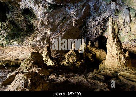 Beautiful Lod Cave in Soppong close to touristic Pai village full of rock. Underground rock formation taken in south east Asia. Stock Photo