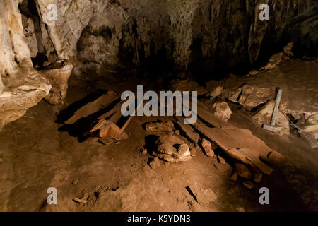 Beautiful Lod Cave in Soppong close to touristic Pai village full of rock. Very old wooden graves hidden underground. Stock Photo