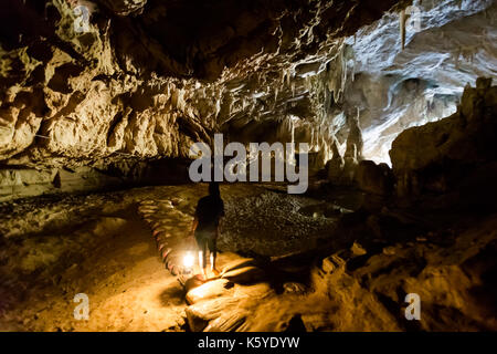 Beautiful Lod Cave in Soppong close to touristic Pai village full of rock. Tourist speleology expedition in Thailand Stock Photo