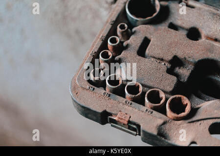 Set of old and rusty socket wrench. Stock Photo