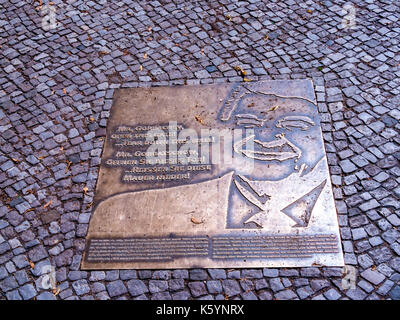 Plaque of Ronald Reagan by the Brandenburg Gate In Berlin Germany Stock Photo