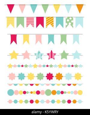 Party Flags, Buntings,  Brushes for Creating a Party Invitation  Stock Vector