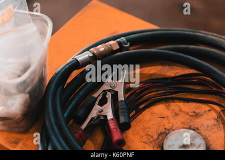 Working hoses in a garage. Stock Photo